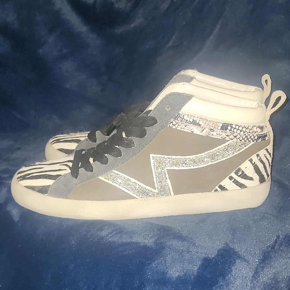 Zebra Print High-Top Sneakers with Gray Accents